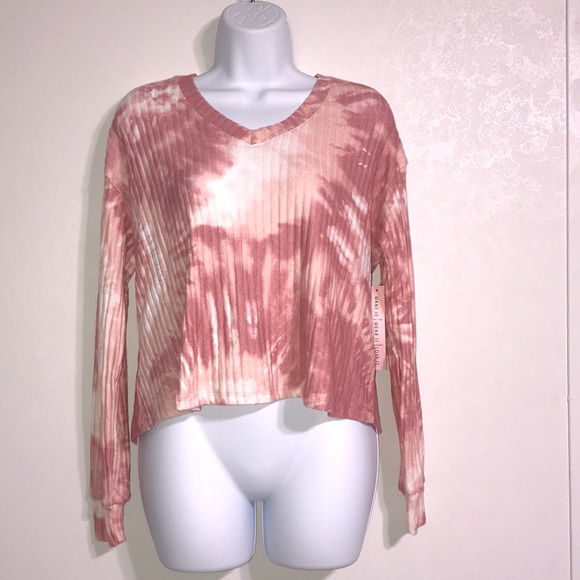 Crave Fame V-Neck Tie Dye Ribbed Thermal Pink - Picture 2 of 5